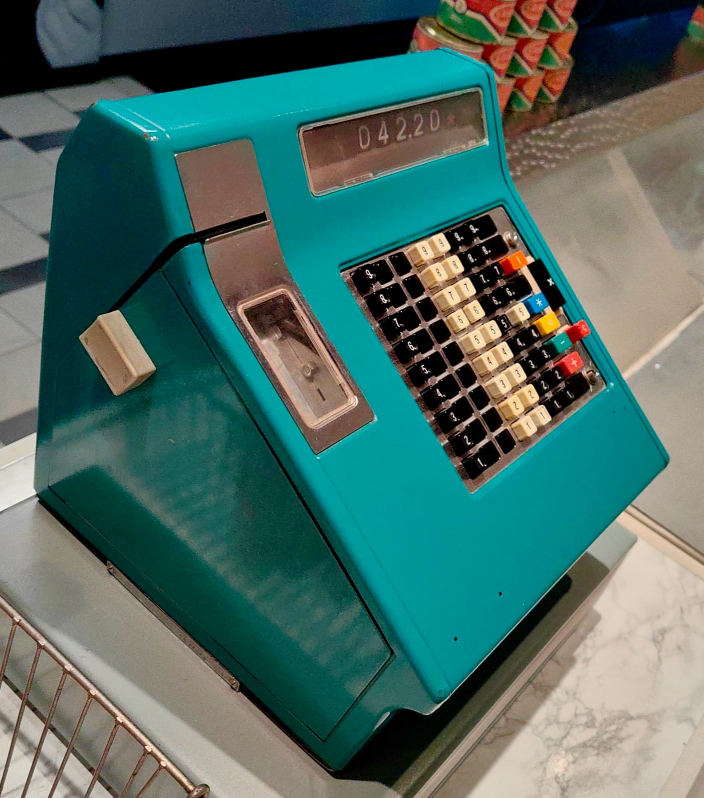 Soviet-era 'Oka' cash register on museum display